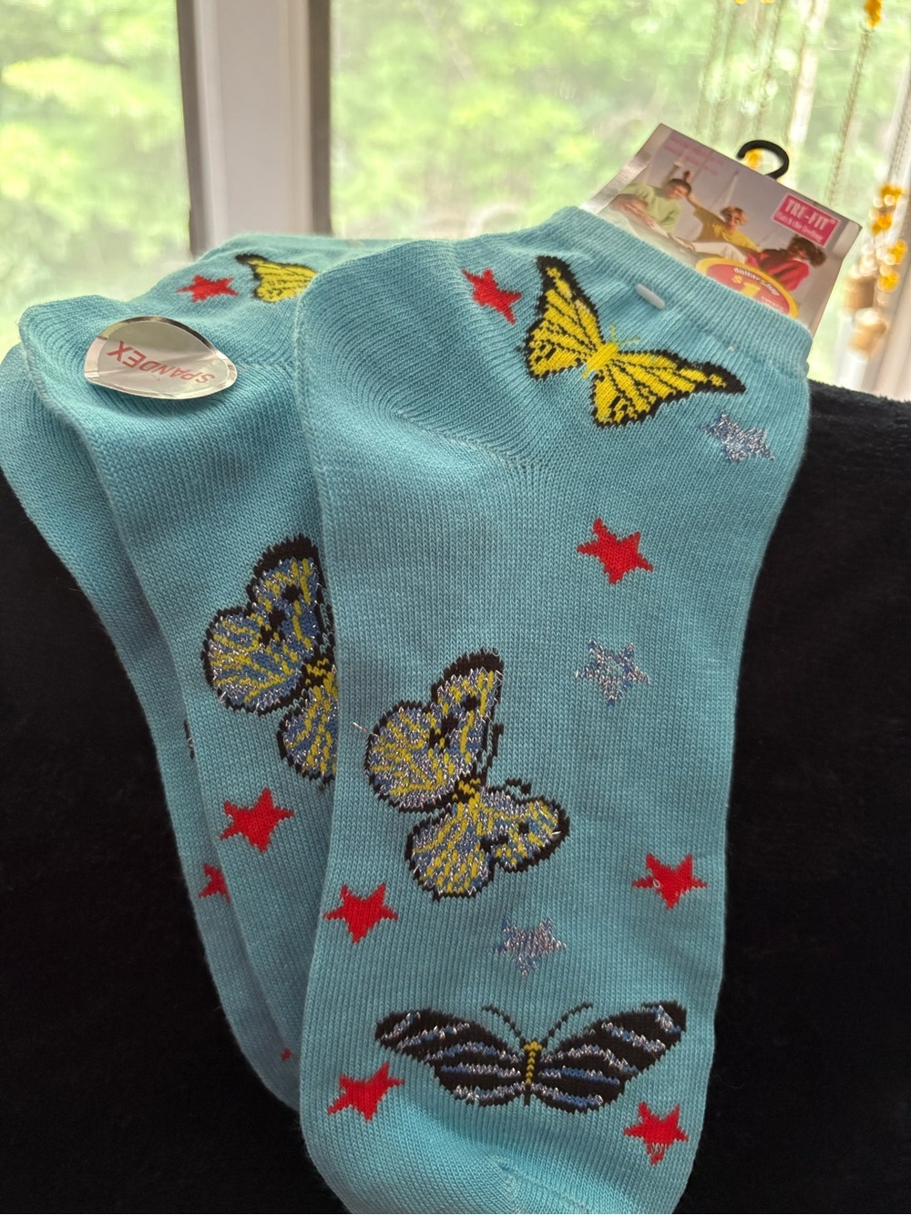 2 Pairs of Blue Butterfly Ankle Socks with Red Stars